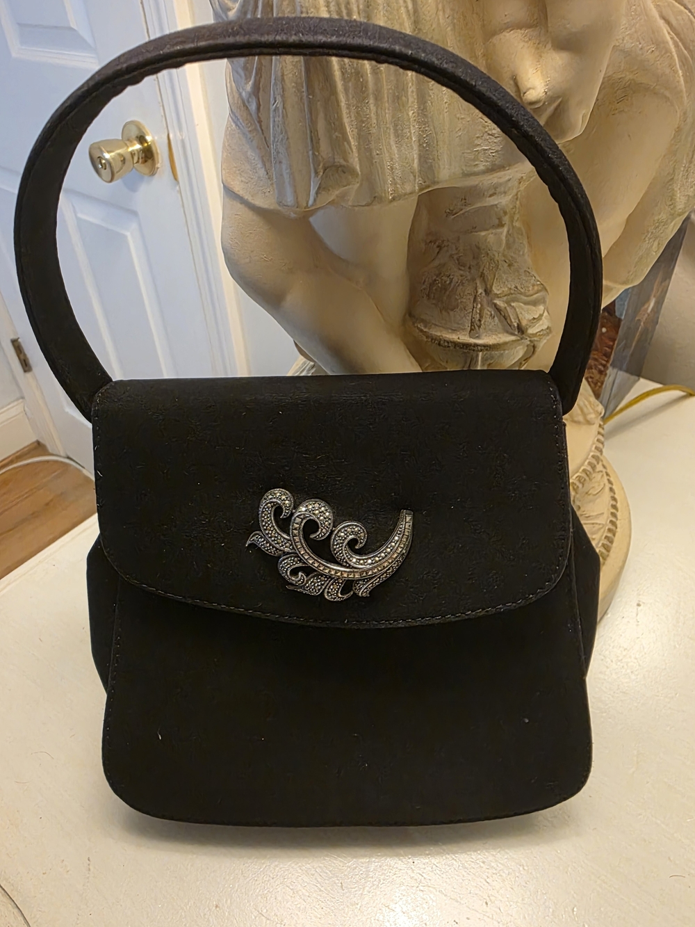 Judith Jack Black Mini Handbag with Silver-Tone Scroll Accent